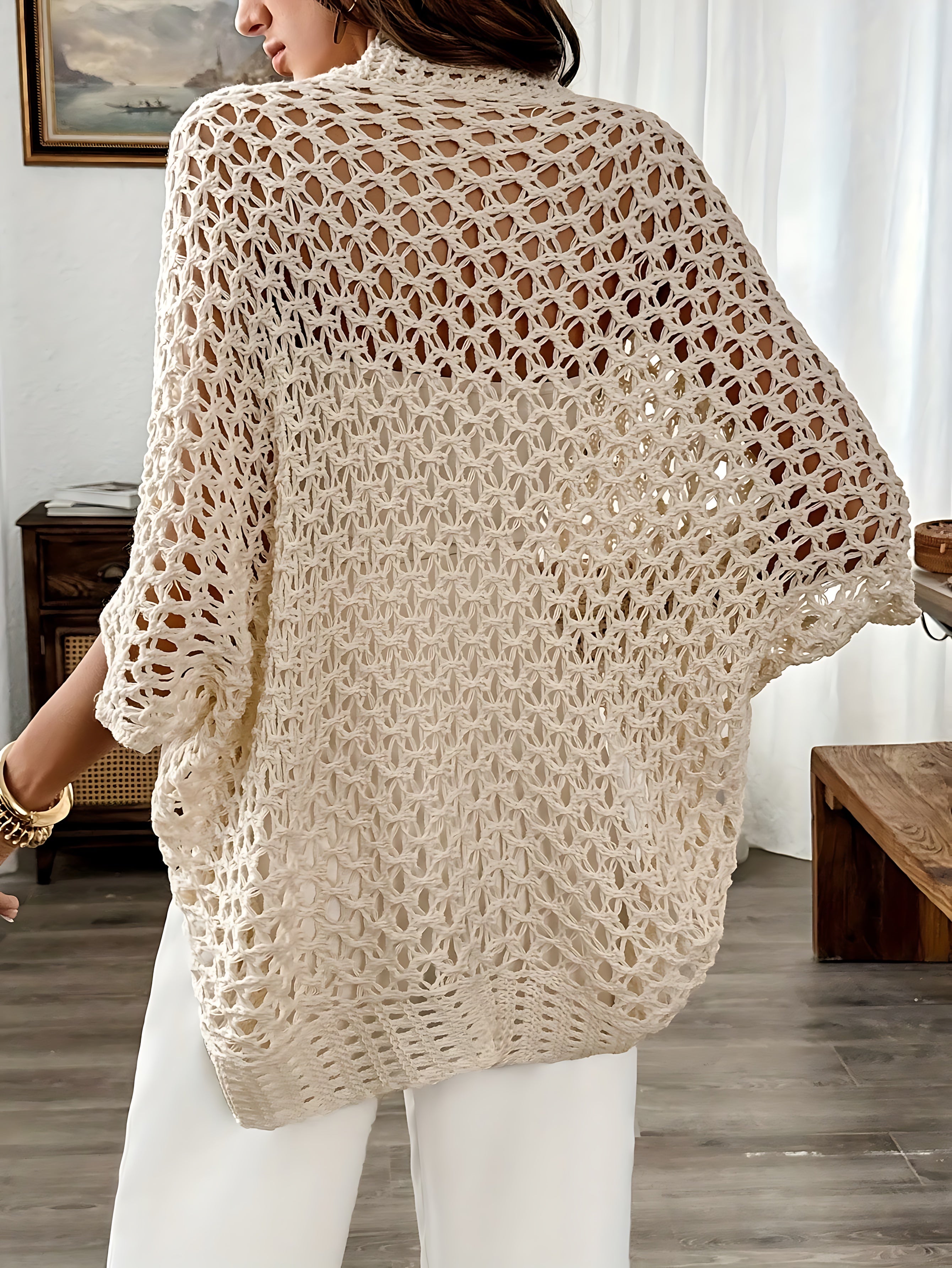 Crochet Open Front Knit Cardigan for women, view 4
