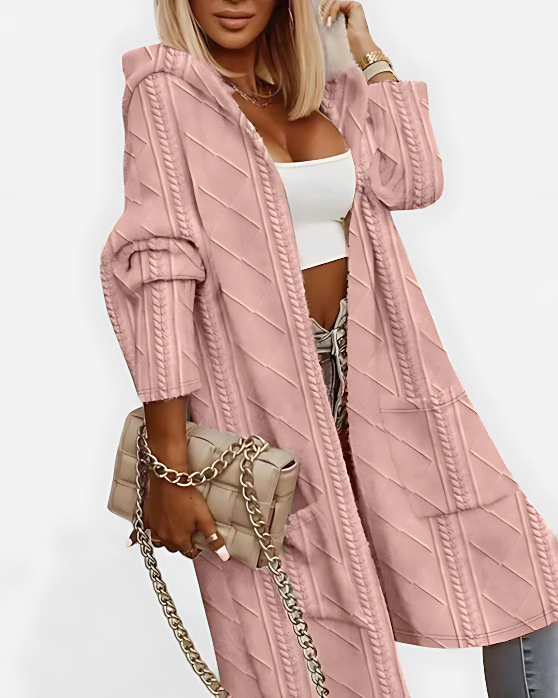 Longline Open Front Knit Cardigan for women, view 2