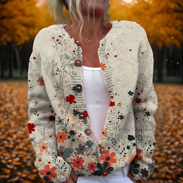 Floral Embroidered Button Up Cardigan for women
