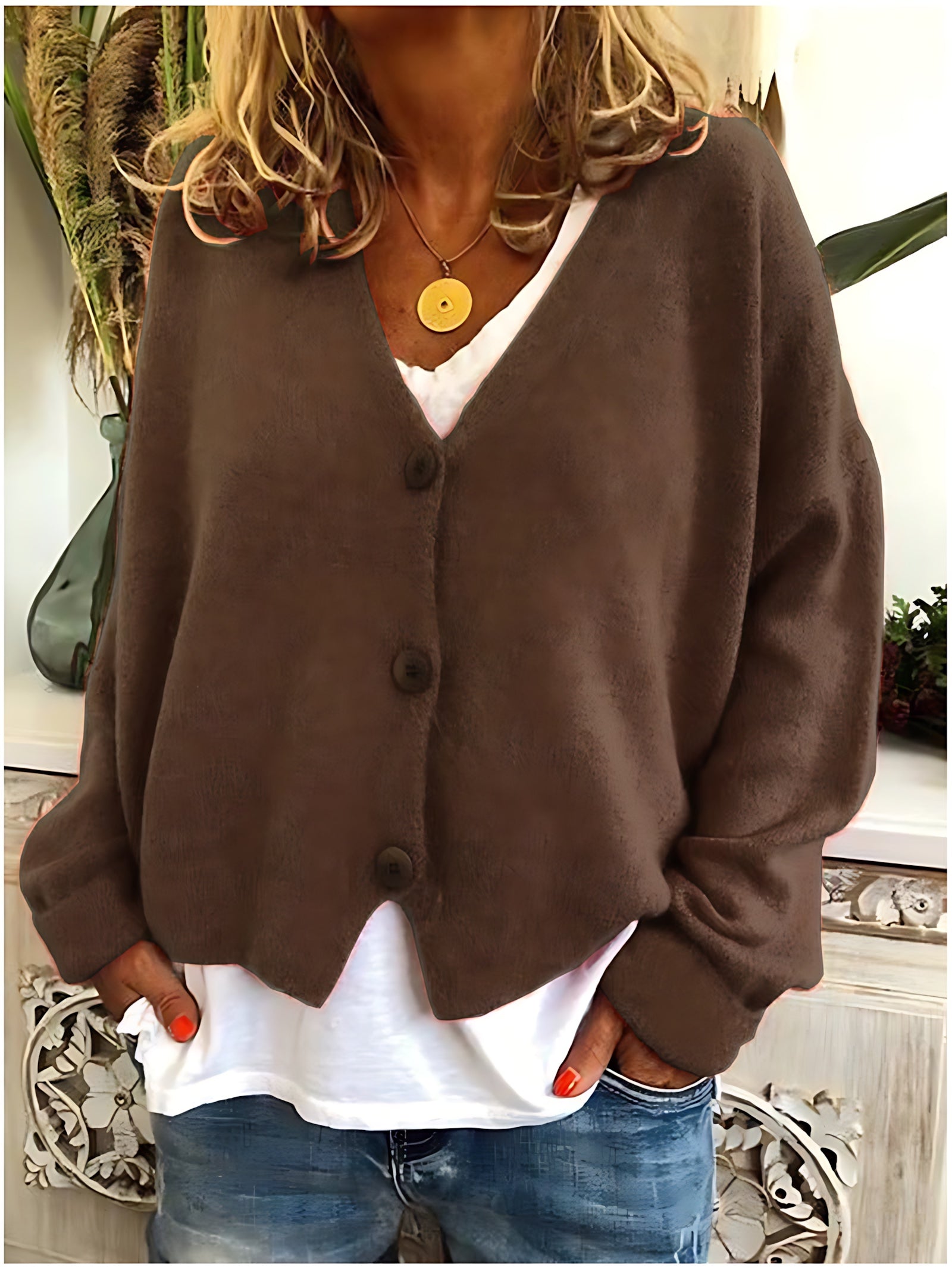 V Neck Button Up Knit Cardigan for women, view 15