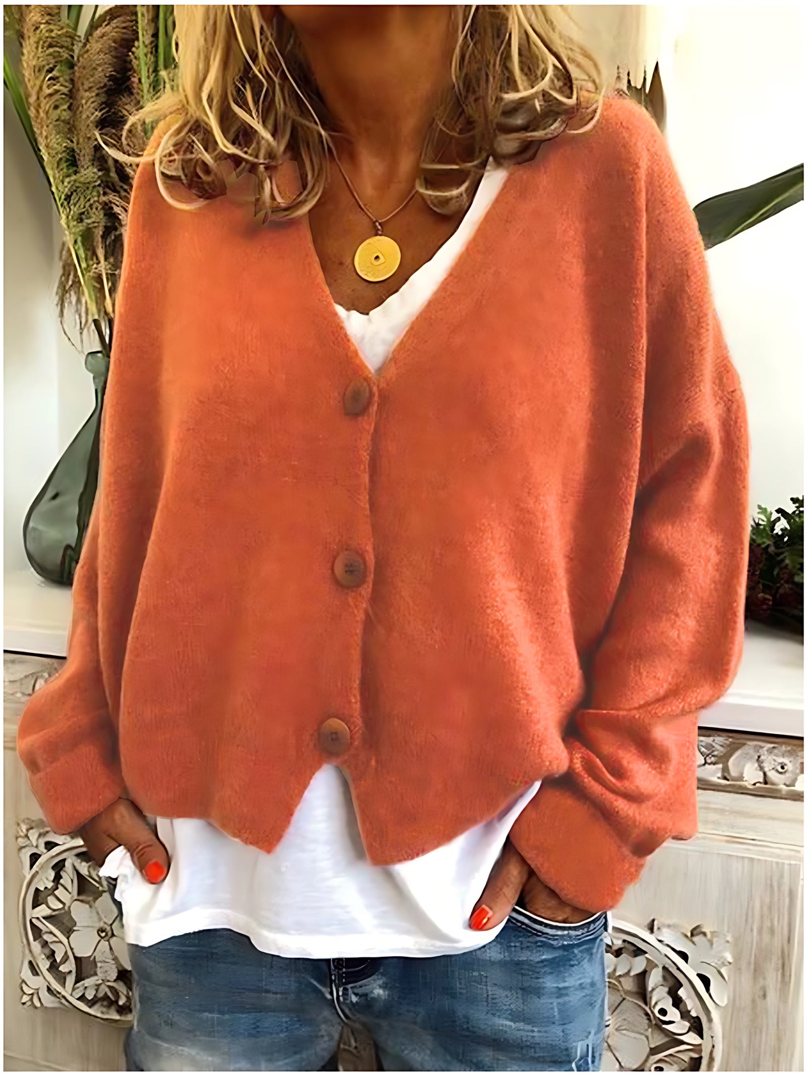V Neck Button Up Knit Cardigan for women, view 2