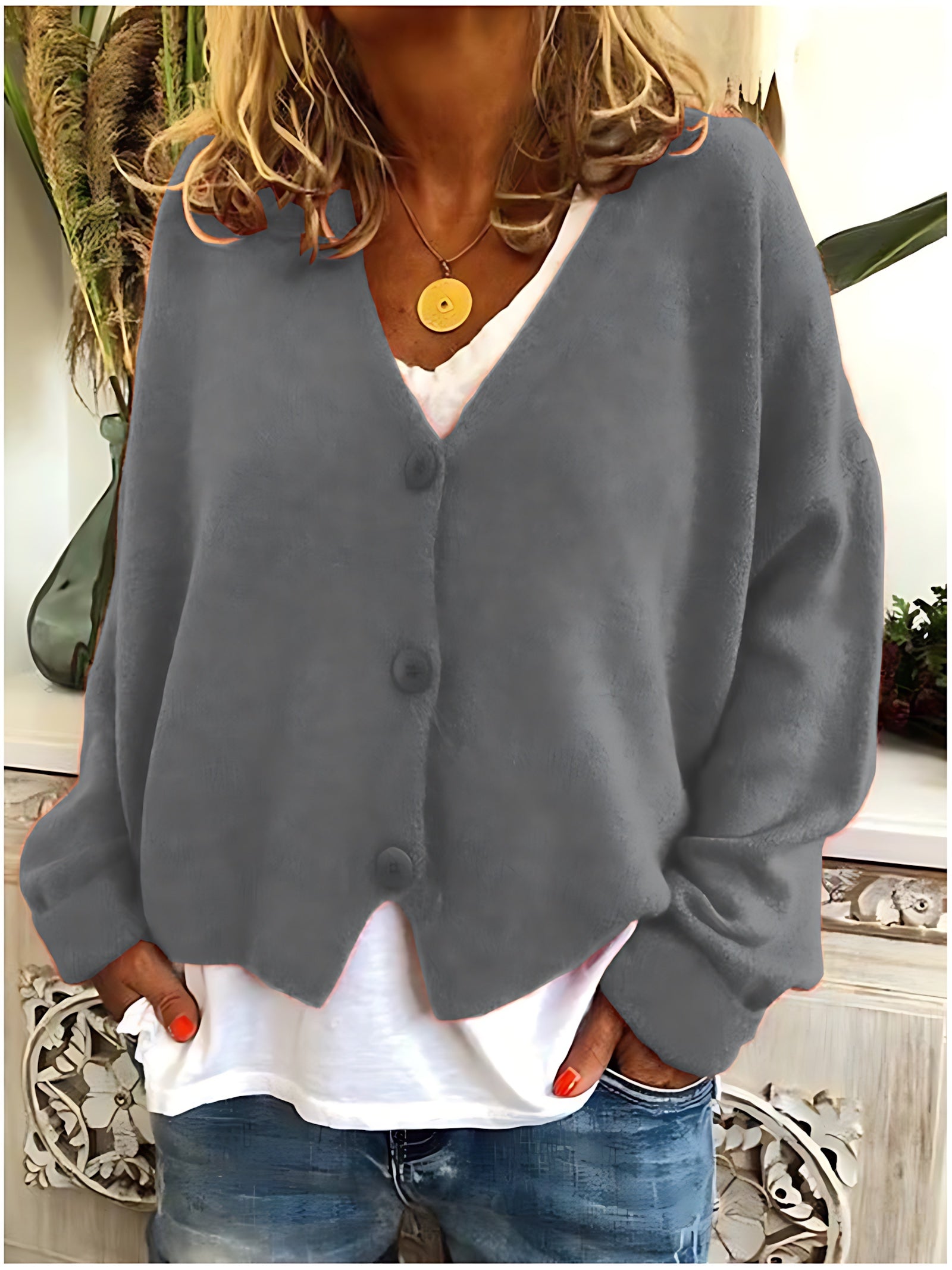 V Neck Button Up Knit Cardigan for women, view 7