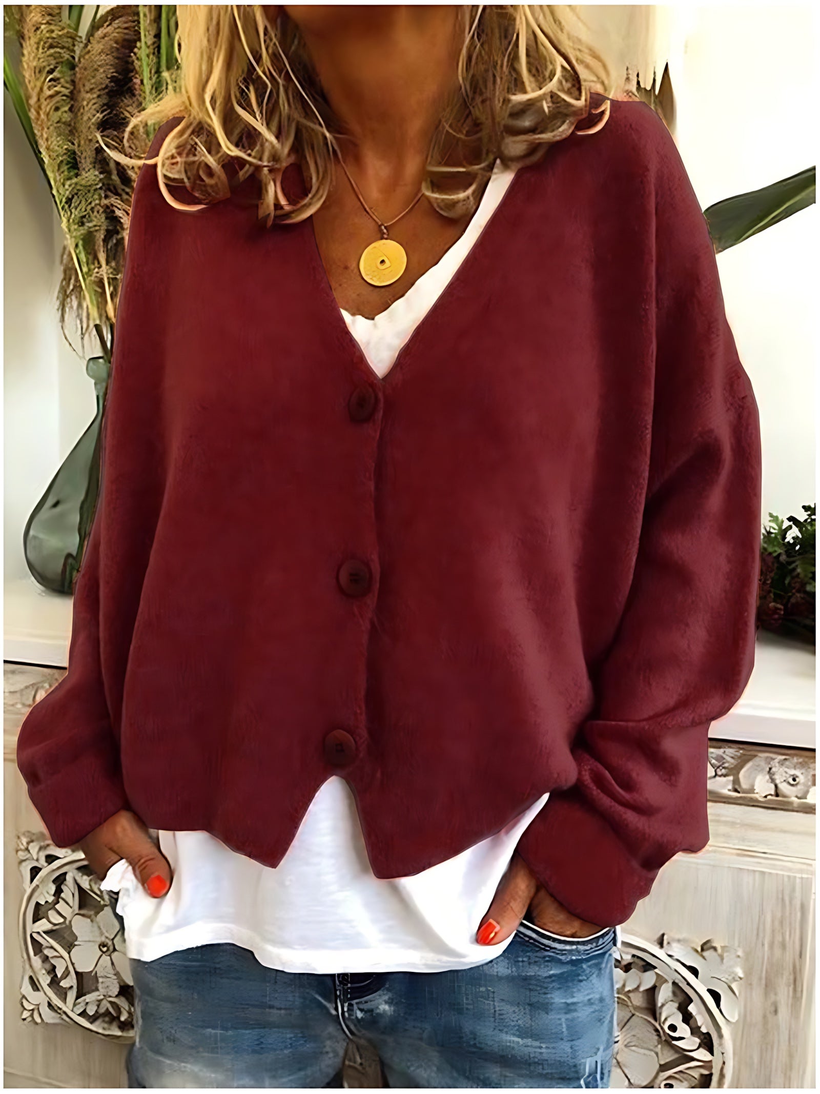 V Neck Button Up Knit Cardigan for women, view 9