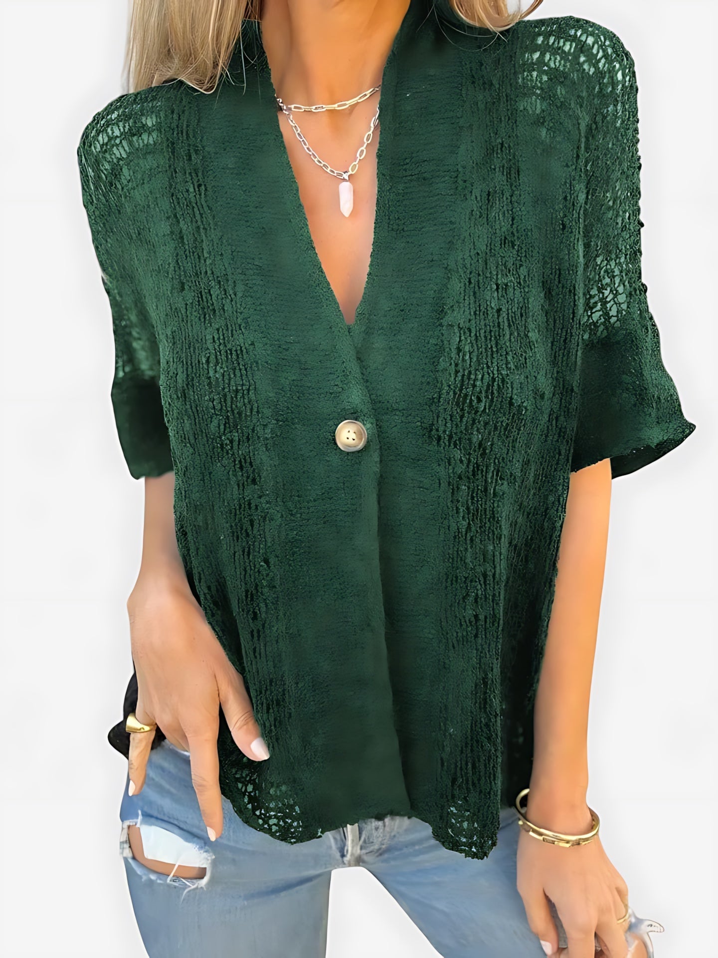 Crochet Knit Short Sleeve Cardigan for women, view 3
