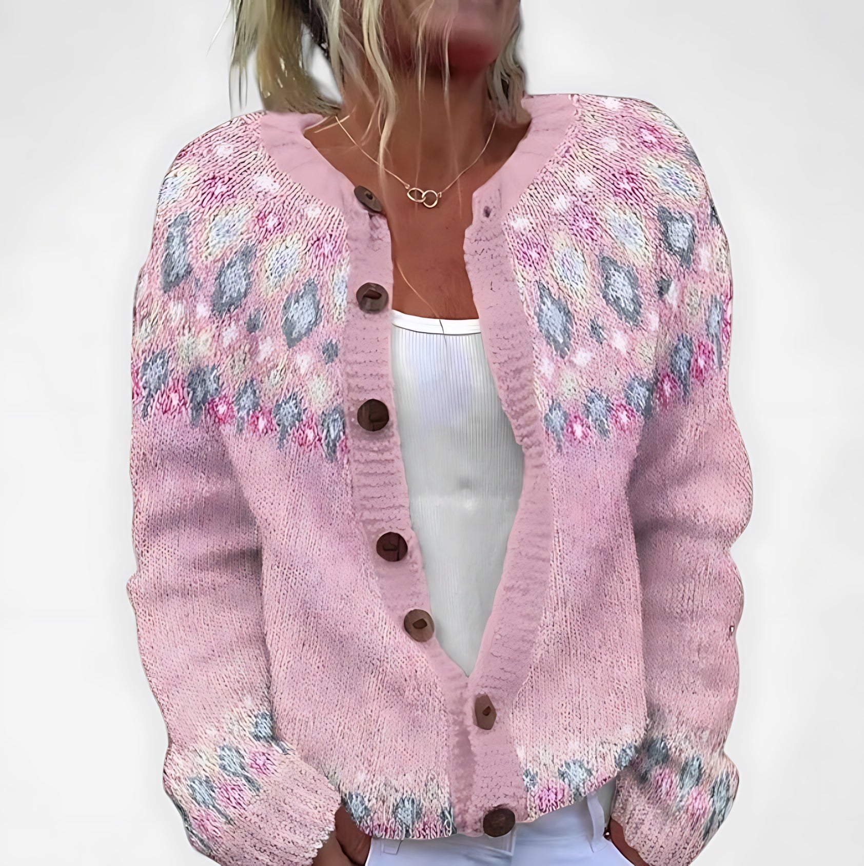 Fair Isle Fuzzy Button Up Cardigan for women