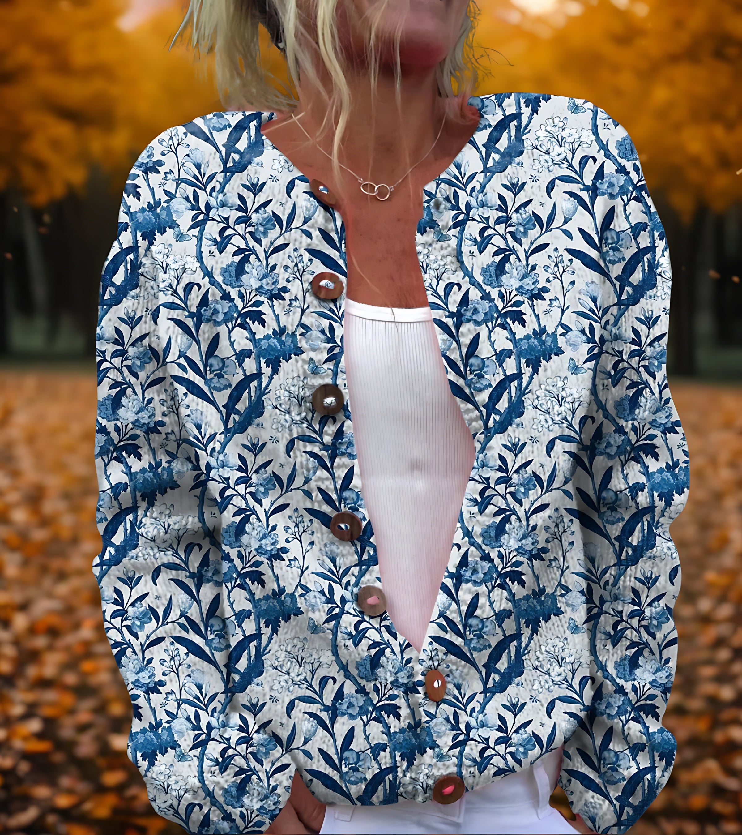 Floral Print Button Up Knit Cardigan for women