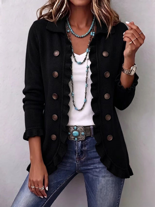 Emily | Black Knit Ruffle Jacket