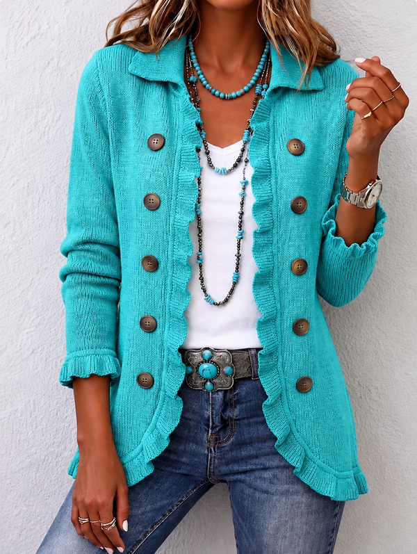 Louise | Turquoise Knit Ruffle Jacket