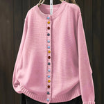 Contrast Button Crew Neck Knit Cardigan for women