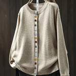 Contrast Button Crew Neck Knit Cardigan for women, view 2