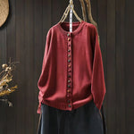 Contrast Button Crew Neck Knit Cardigan for women, view 7