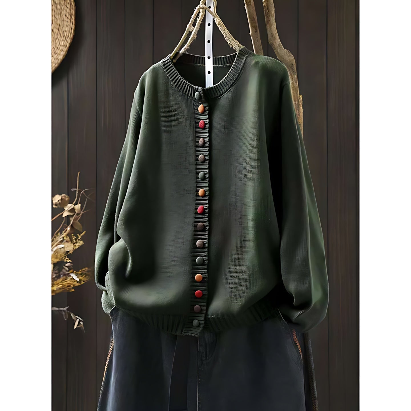Contrast Button Crew Neck Knit Cardigan for women, view 9