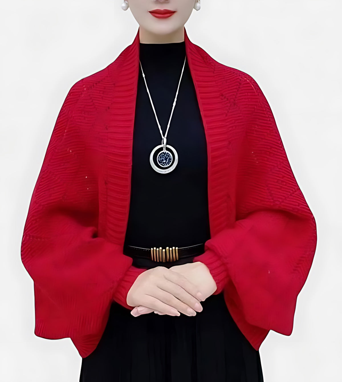 Batwing Sleeve Open Front Knit Cardigan for women, view 2