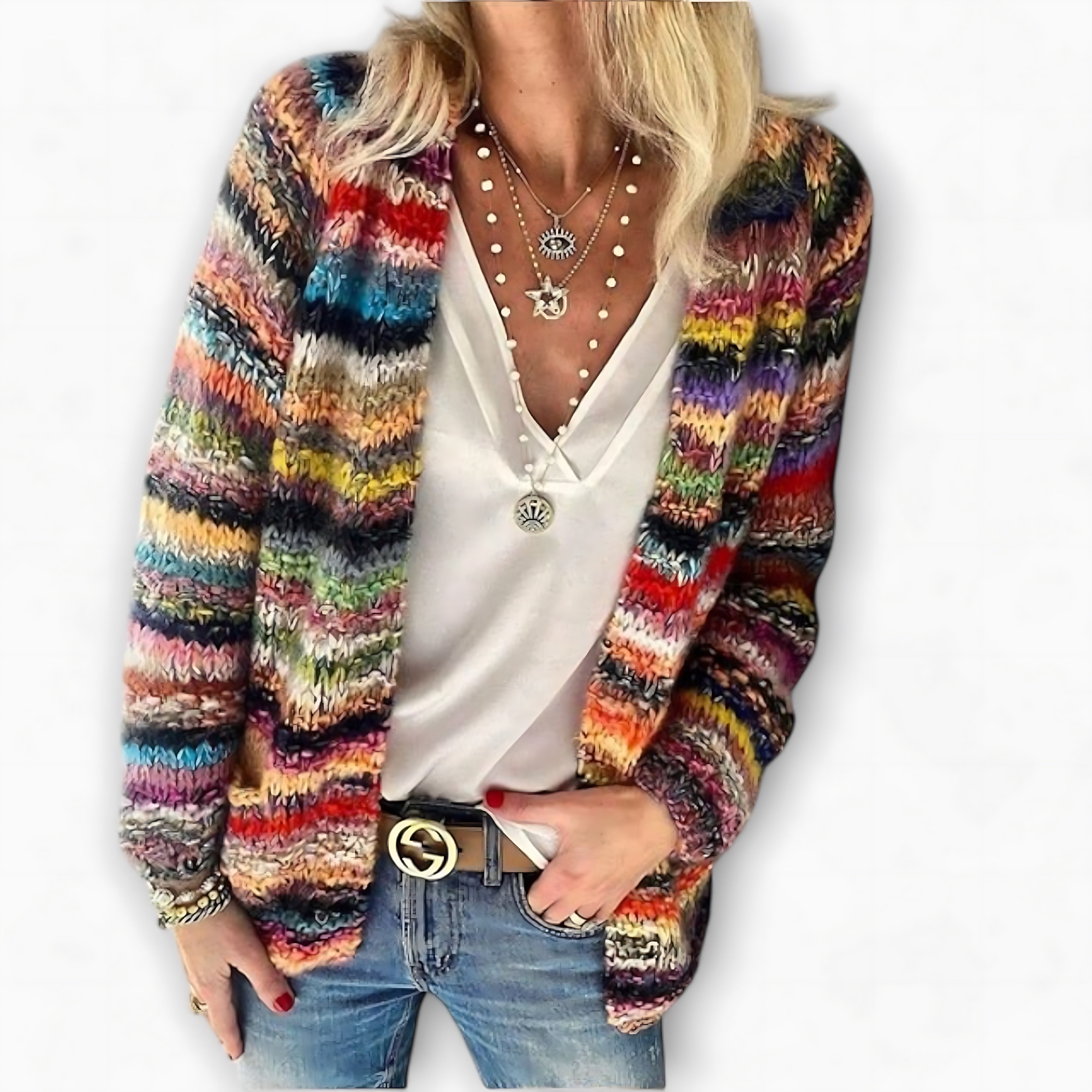Striped Space Dye Knit Cardigan for women