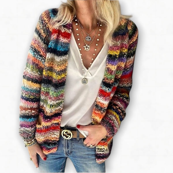 Striped Space Dye Knit Cardigan for women