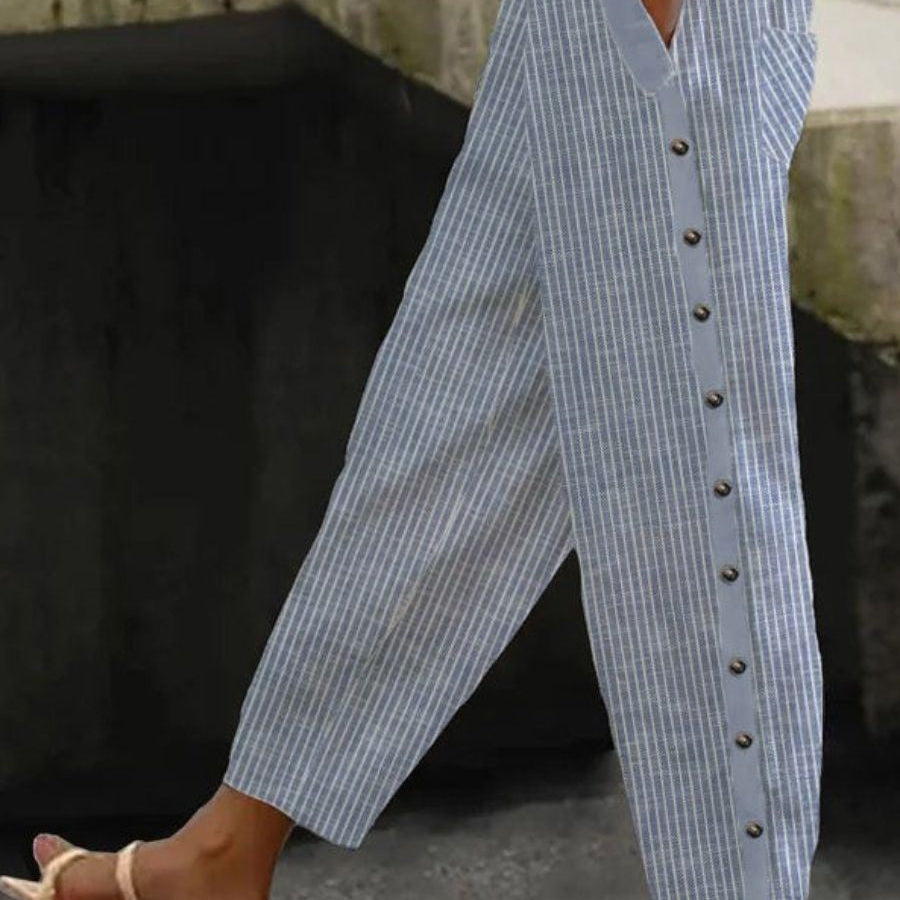 Linaya - Striped Button Trousers