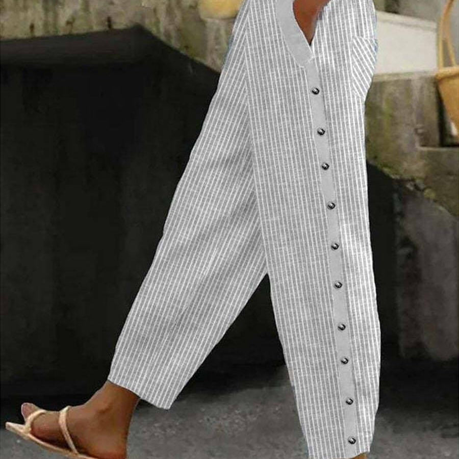Linaya - Striped Button Trousers
