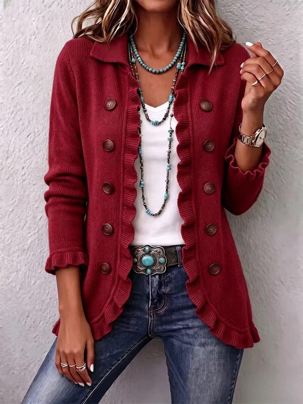 Imogen | Ruby Red Knit Ruffle Jacket