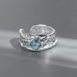 Silver Aquamarine Textured Ring — (Adjustable)