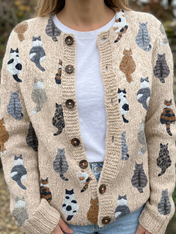 Elsie cat print knitted cardigan