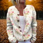 Floral Print Fuzzy Knit Cardigan for women