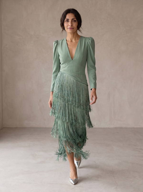 Delilah fringe-sleeve elegant dress
