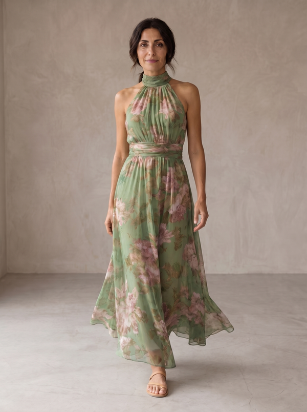 Adeline floral halter maxi dress