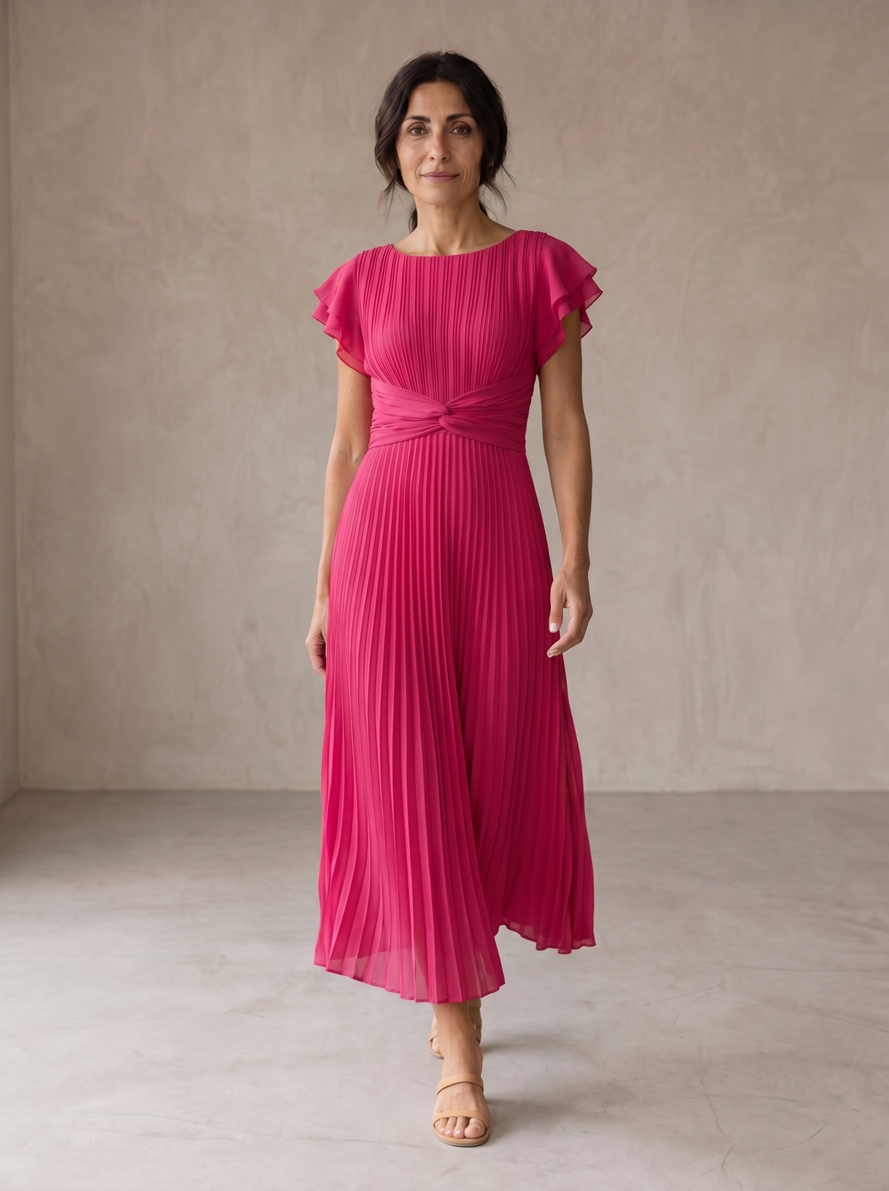 Camilla pleated tie-waist maxi dress