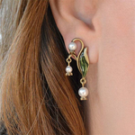 Boho Earrings with Enamel & Pearl