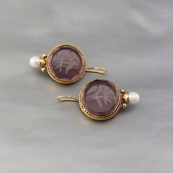 Vintage Garnet Beaded & Pearl Earrings