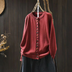 Contrast Button Crew Neck Knit Cardigan for women, view 18