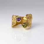 Rustic Gold Amethyst & Peridot Ring — (Adjustable)