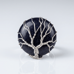 Tree Of Life Blue Sandstone Silver Ring — (Adjustable)
