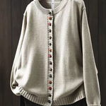 Contrast Button Crew Neck Knit Cardigan for women, view 19