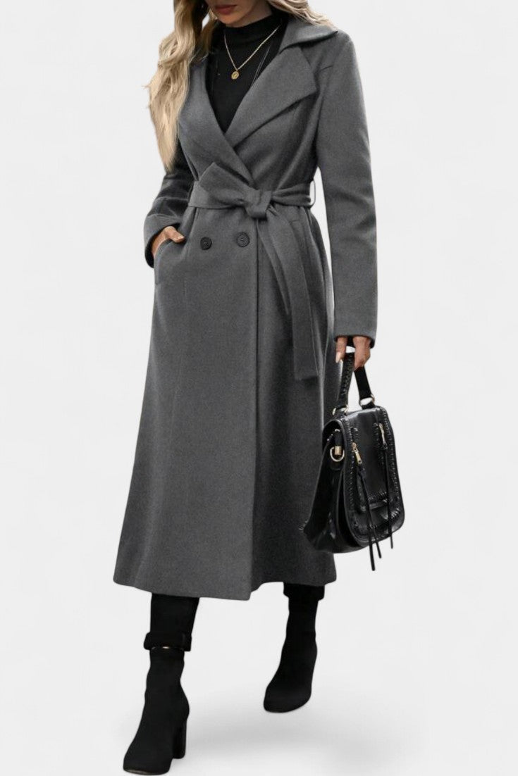 Thea belted checked longline coat