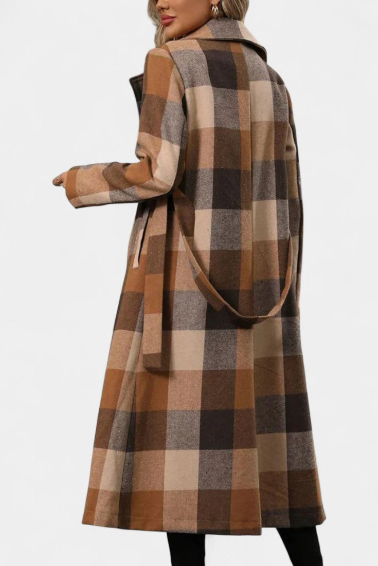 Thea belted checked longline coat