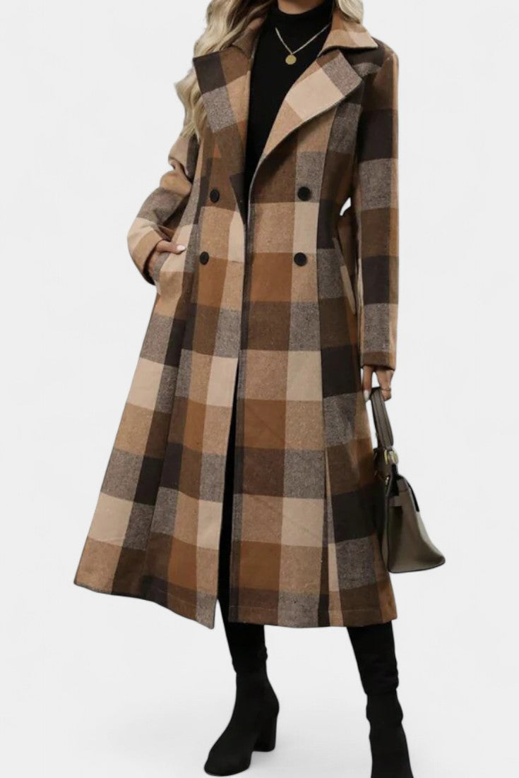 Thea belted checked longline coat