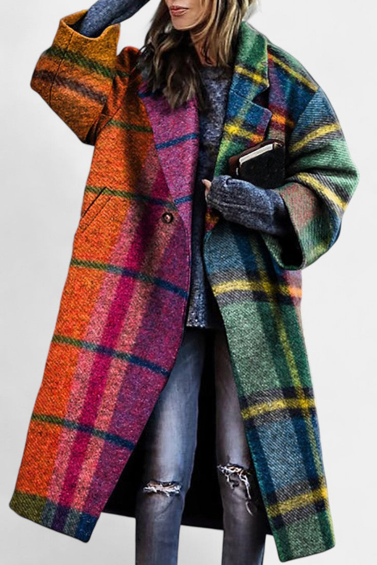 Isobel notched collar checked coat