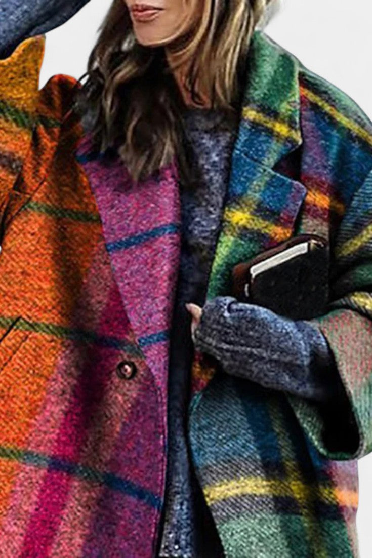 Isobel notched collar checked coat
