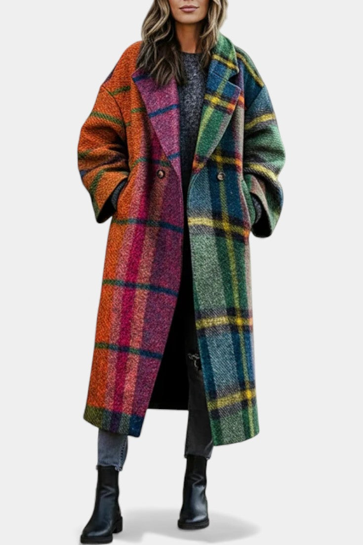 Isobel notched collar checked coat
