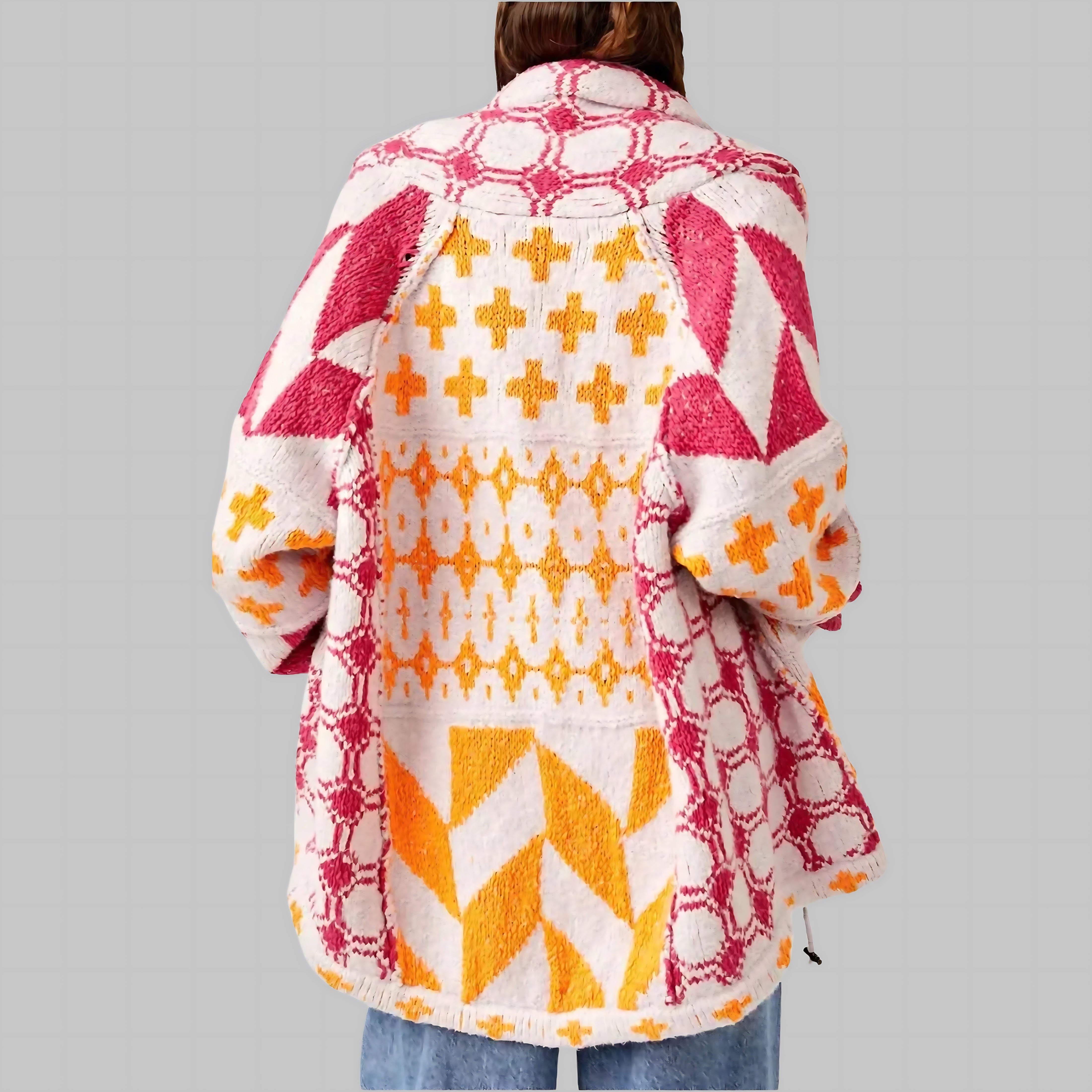 Geometric Print Open Front Knit Cardigan for women, view 2
