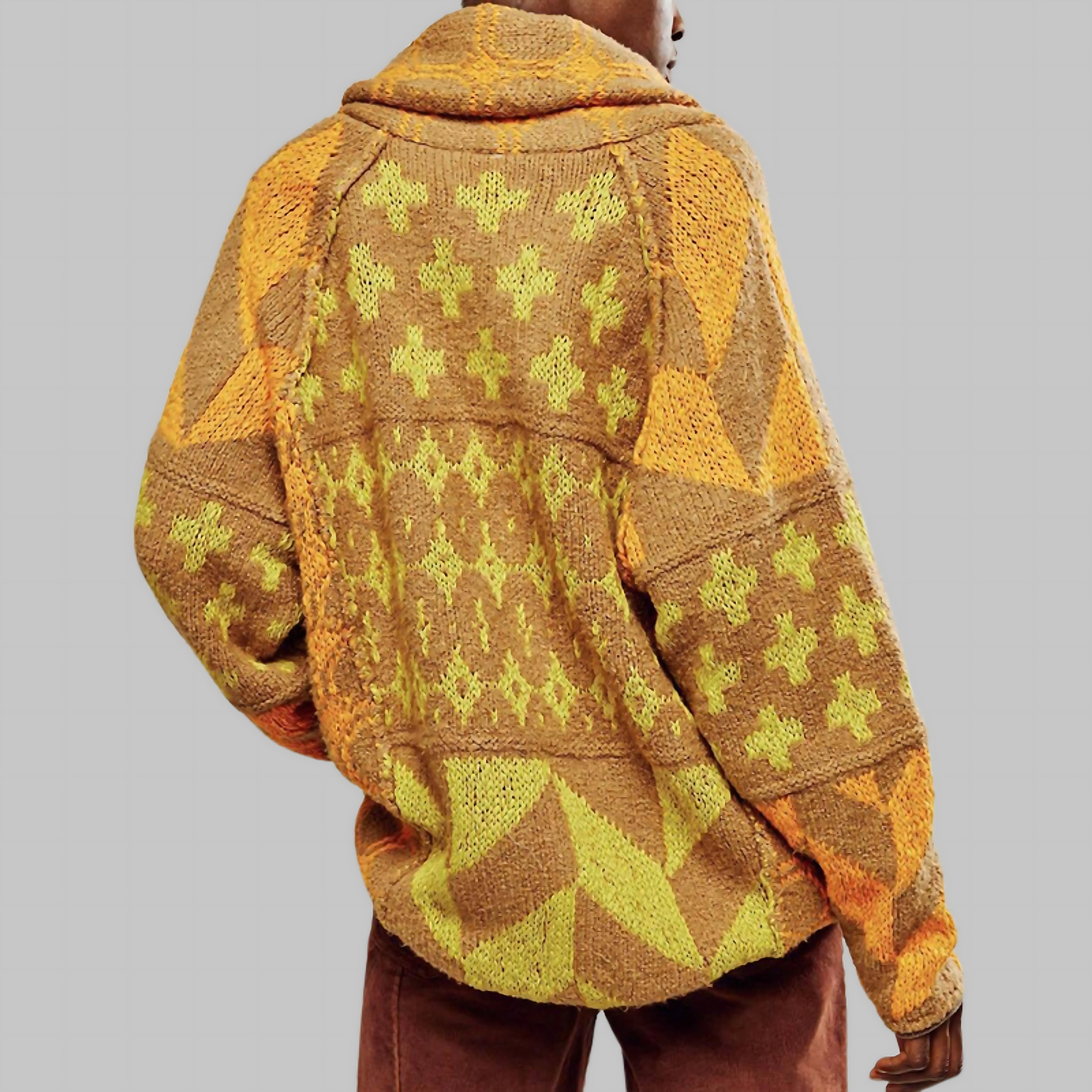 Geometric Print Open Front Knit Cardigan for women, view 3