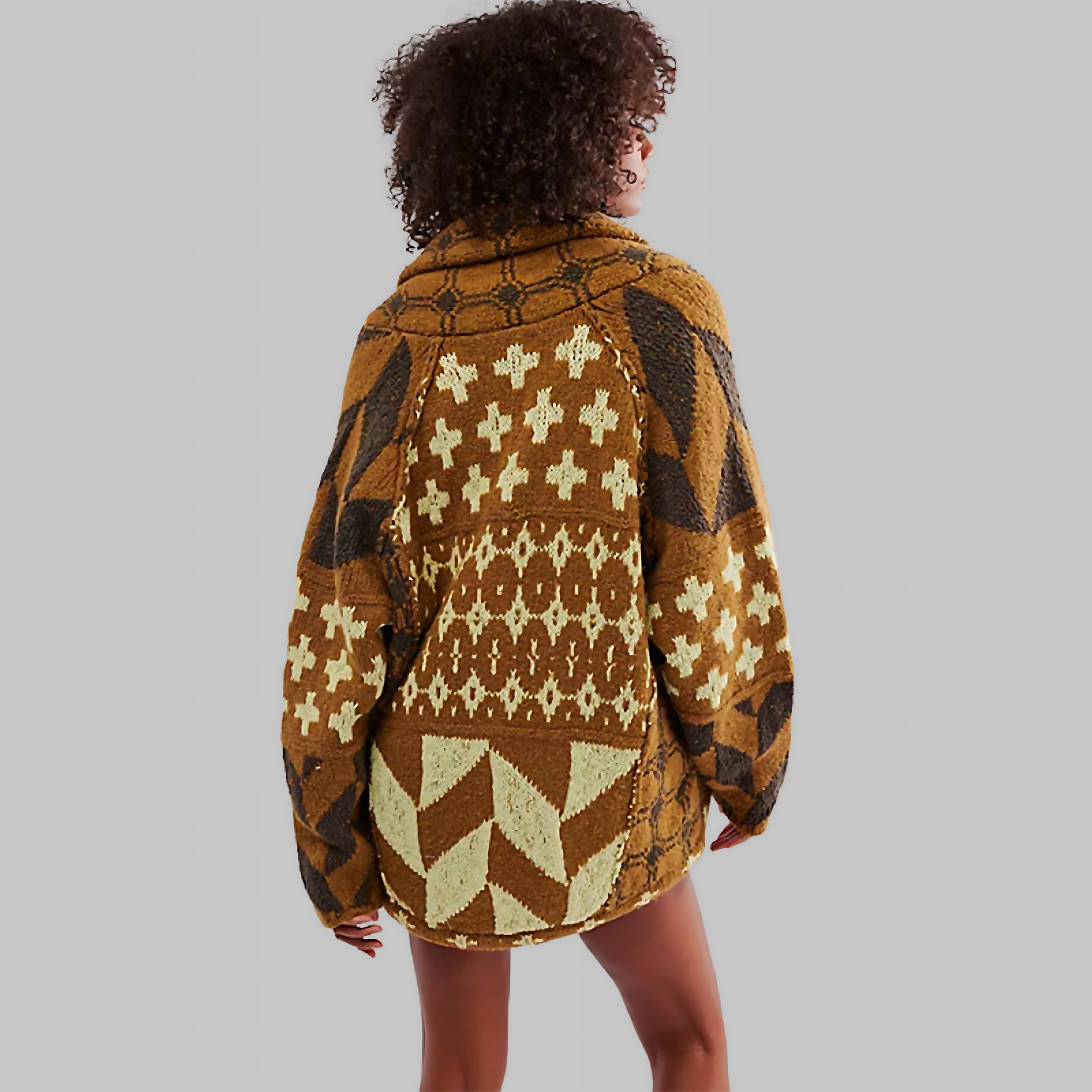 Geometric Print Open Front Knit Cardigan for women, view 6
