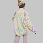 Geometric Print Open Front Knit Cardigan for women, view 5