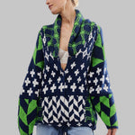 Geometric Print Open Front Knit Cardigan for women, view 7