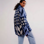 Geometric Print Open Front Knit Cardigan for women, view 8
