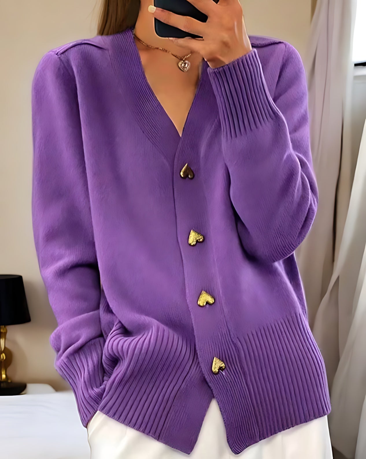Ribbed Chunky Knit Button Up Cardigan for women, view 3