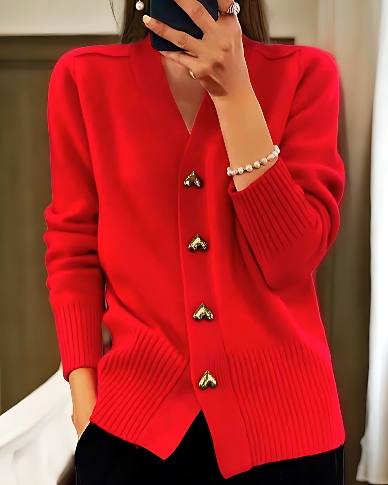 Ribbed Chunky Knit Button Up Cardigan for women, view 4