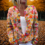 Floral Print Button Up Fuzzy Cardigan for women