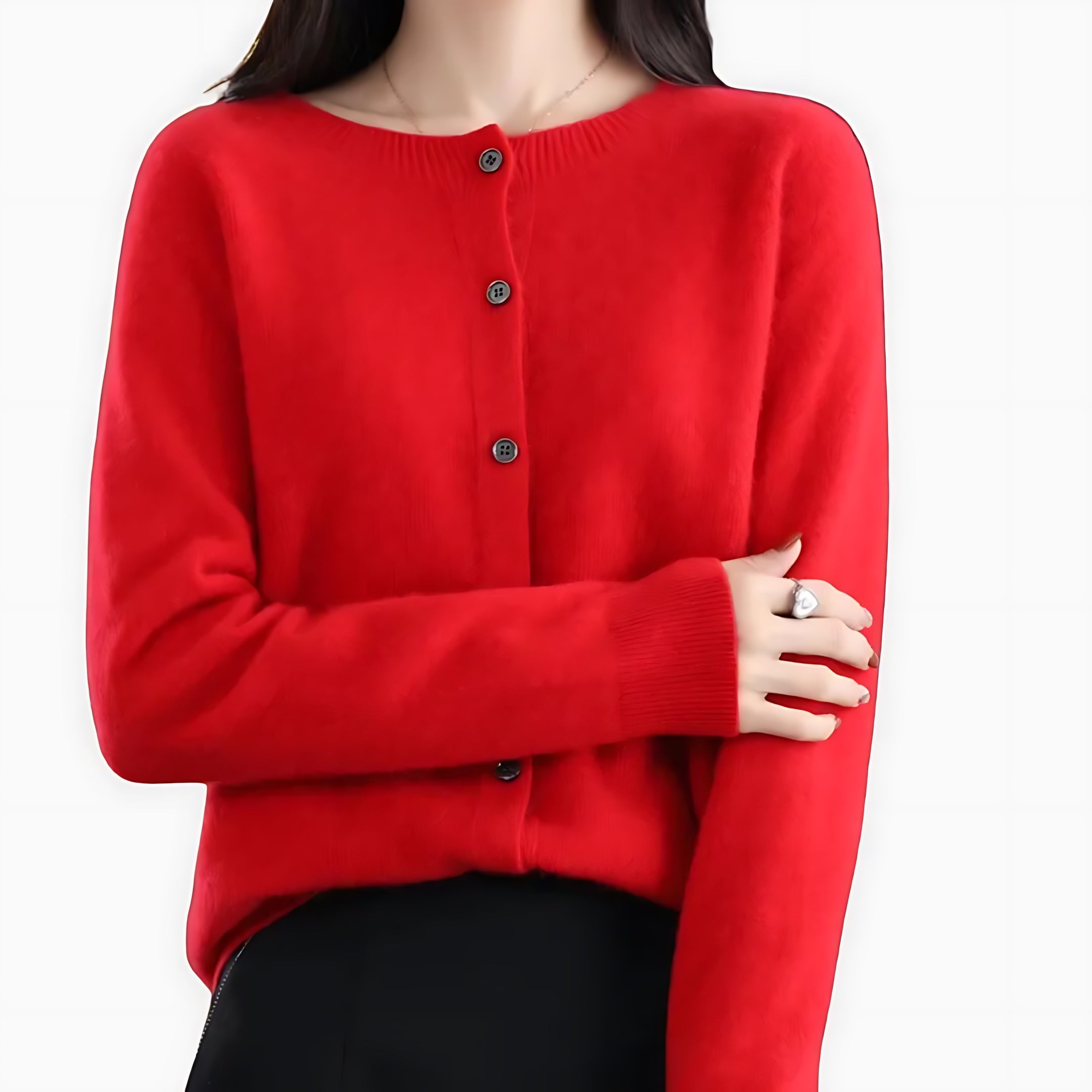 Fuzzy Crew Neck Button Up Cardigan for women, view 9